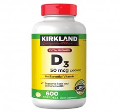 Viên uống Vitamin D3 Kirkland Extra Strength D3 50mcg của Mỹ